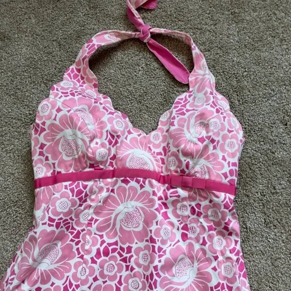 Lilly Pulitzer Vintage Pink "Belle of Lillyville" Halter Scallop Dress - Picture 5 of 10